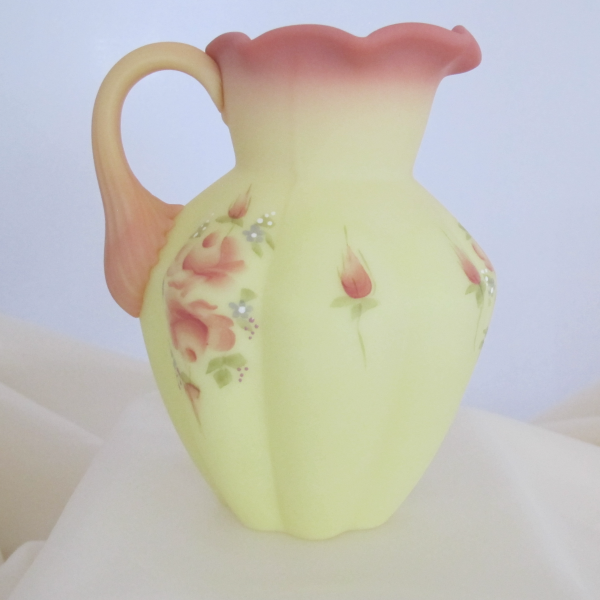 Fenton Hand Painted Roses Burmese Small Pitcher QVC Exclusive