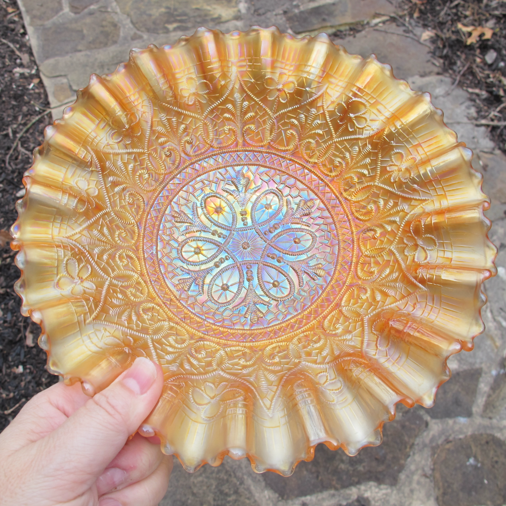 Antique Northwood Hearts & Flowers Marigold Carnival Glass PCE Bowl