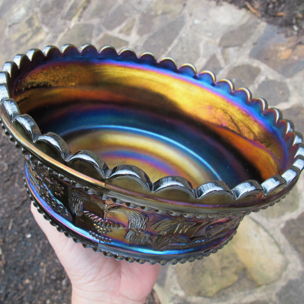 Antique Northwood Peacock at the Fountain Amethyst Carnival Glass Master Bowl