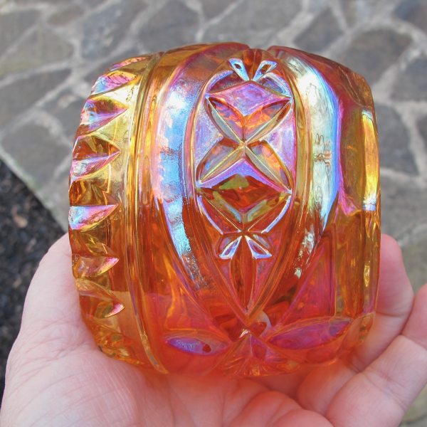 Antique Inwald Marigold Double Diamonds Carnival Glass Powder Jar