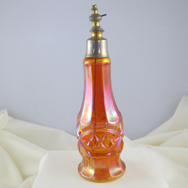 Antique Inwald Marigold Double Diamonds Carnival Glass Perfume Bottle Atomizer
