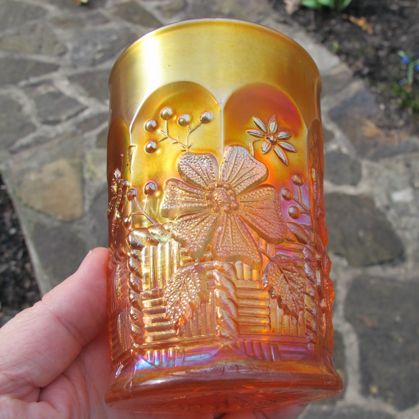Antique Northwood Springtime Marigold Carnival Glass Tumbler