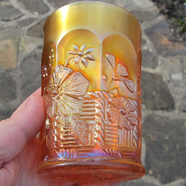 Antique Northwood Springtime Marigold Carnival Glass Tumbler