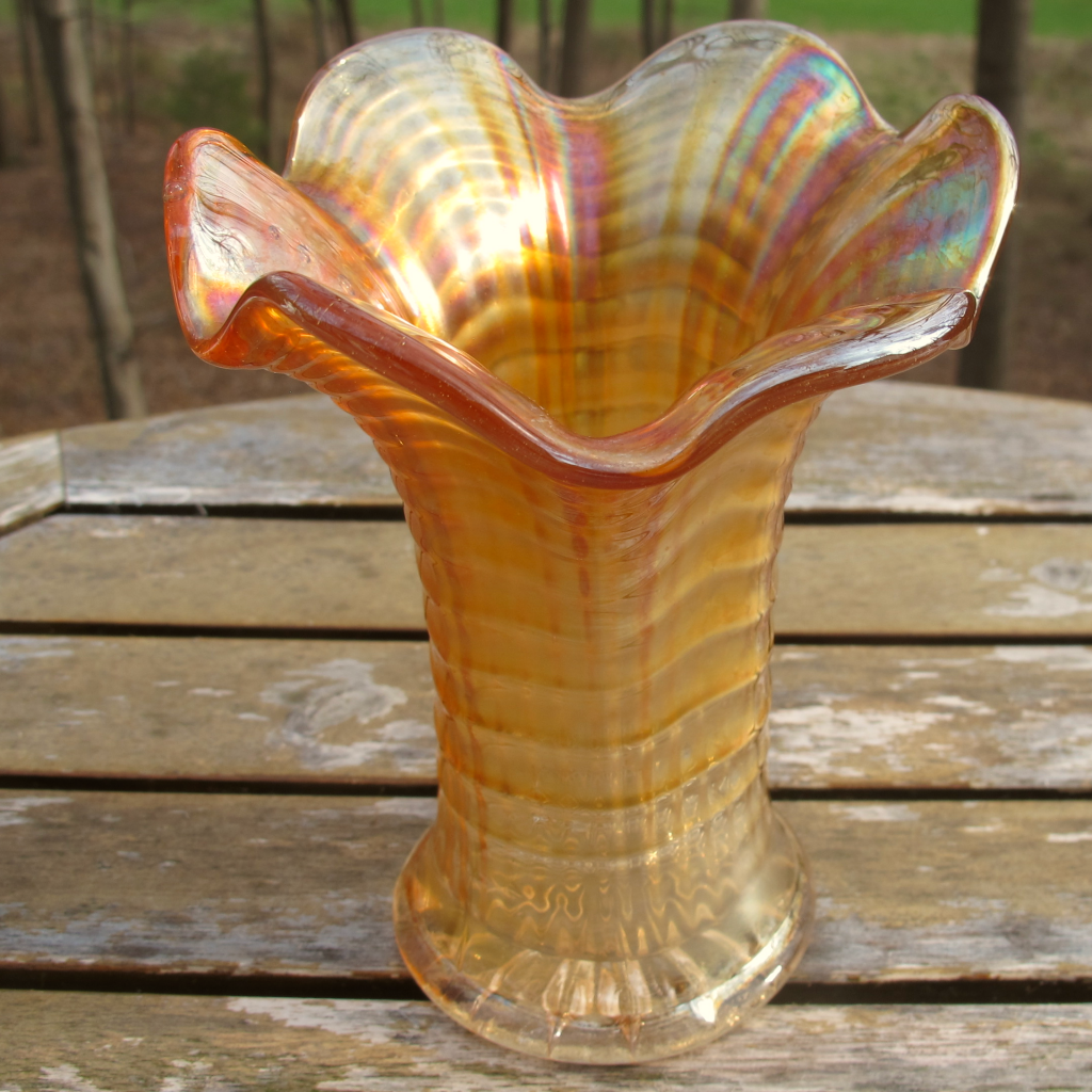 Home Décor Vintage Imperial carnival glass vase RIPPLE DRAPERY swung