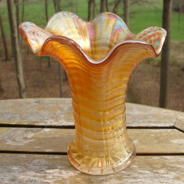 Antique Imperial Marigold Ripple Carnival Glass Mini-Vase SQUAT SHORT WOW!