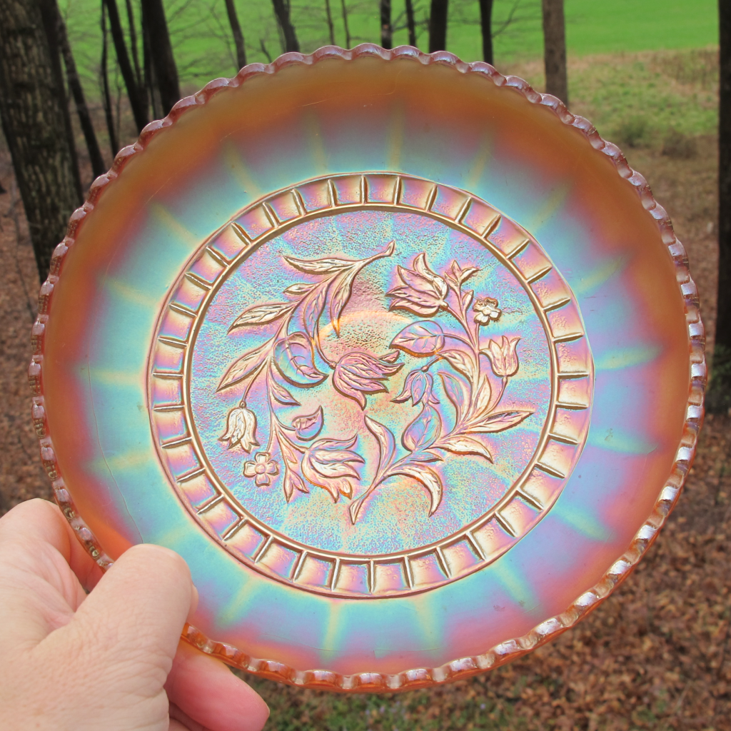 Antique Dugan Windflower Marigold Carnival Glass DEEP Round Bowl