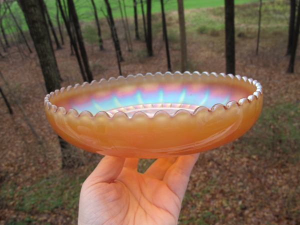 Antique Dugan Windflower Marigold Carnival Glass DEEP Round Bowl