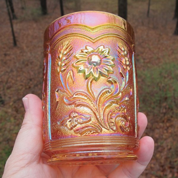 Antique Imperial Fieldflower Marigold Carnival Glass Tumbler