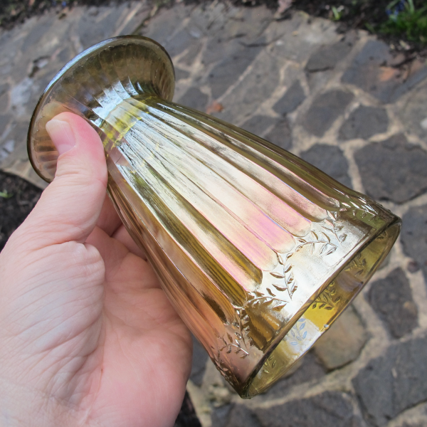 Antique Jeannette Laurel Band Marigold Carnival Glass Tumbler