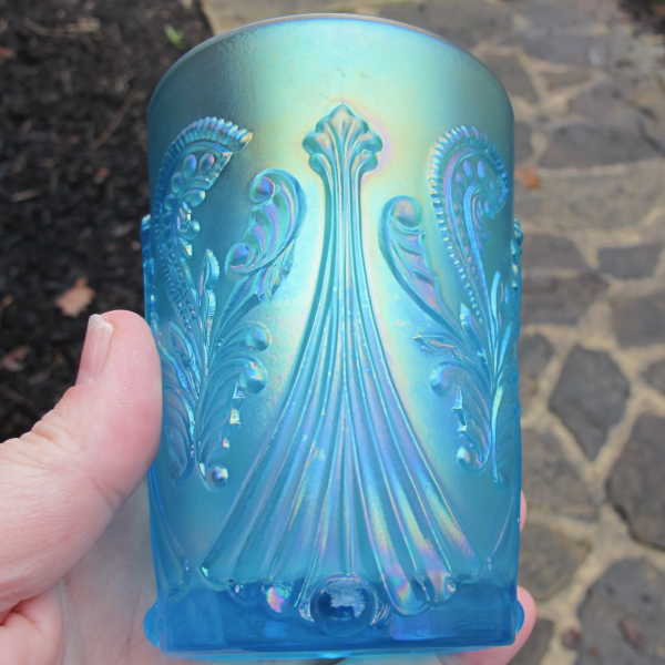 St. Clair Ice Blue Inverted Fan & Feather Carnival Glass Tumbler