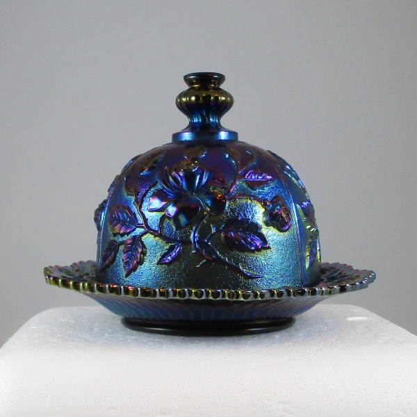 Antique Imperial Purple Lustre Rose Carnival Glass Butter Dish