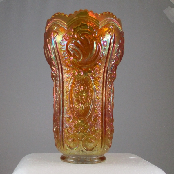 Imperial Marigold Scroll & Flower Panels Carnival Glass Cupped In Vase