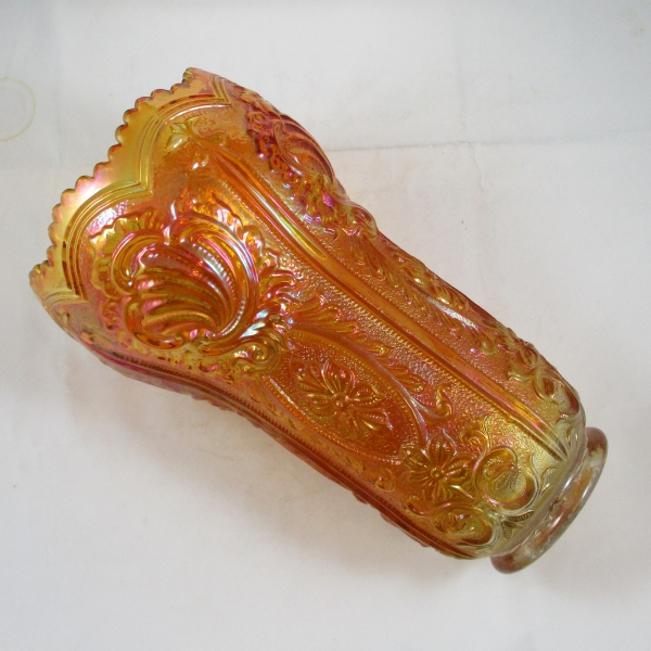 Imperial Marigold Scroll & Flower Panels Carnival Glass Cupped In Vase