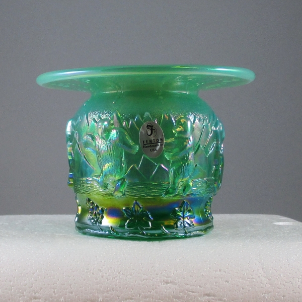 Fenton Green Opal Frolicking Bears Carnival Glass Spittoon