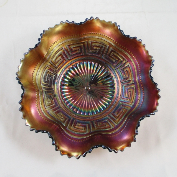Antique Northwood Amethyst Greek Key Carnival Glass Bowl