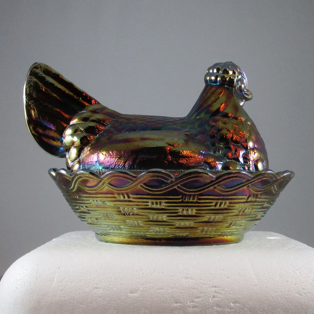 Fenton Amethyst Hen on Nest Carnival Glass Large Covered Dish