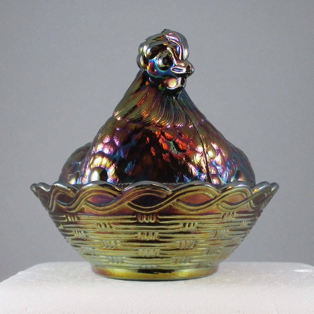 Fenton Amethyst Hen on Nest Carnival Glass Large Covered Dish