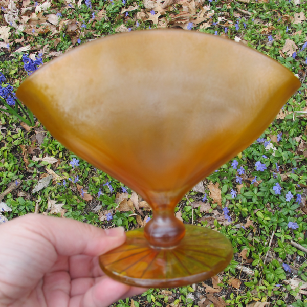 Antique Fenton #314 Tangerine Stretch Carnival Glass Fan Vase #735