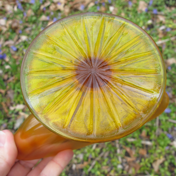 Antique Fenton #314 Tangerine Stretch Carnival Glass Fan Vase #735