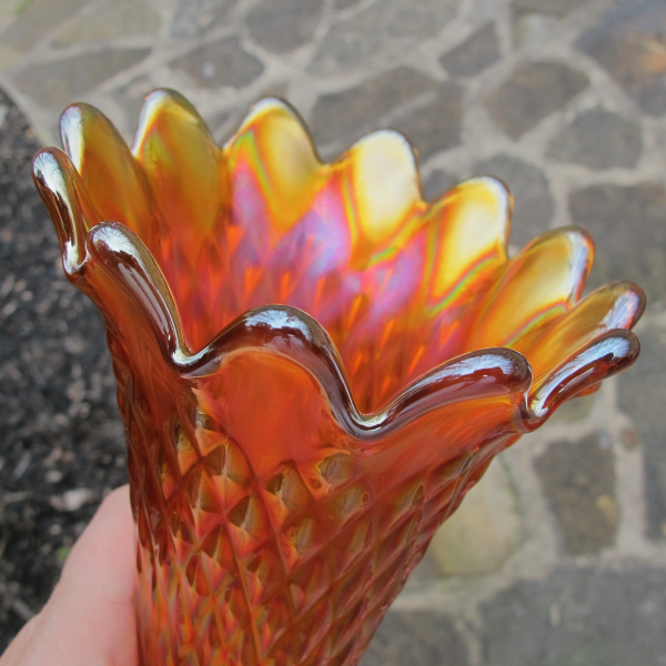 Antique Northwood Pumpkin Marigold Diamond Point Carnival Glass Vase