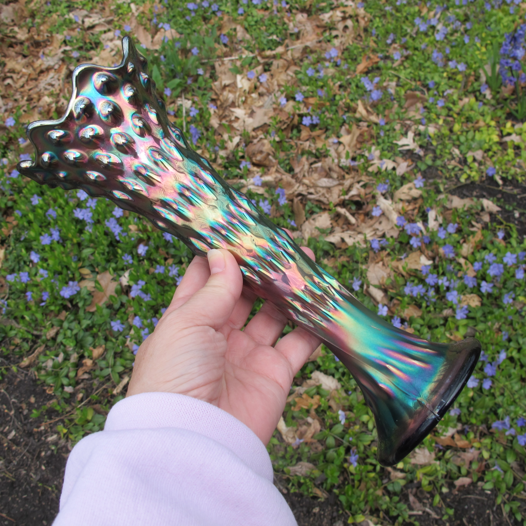 Antique Fenton Rustic Blue Carnival Glass Vase Carnival Glass