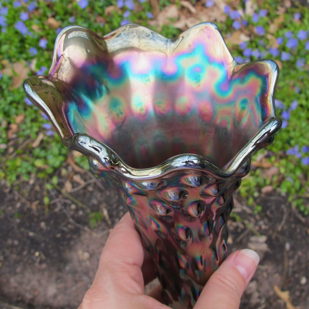 Antique Fenton Rustic Blue Carnival Glass Vase Carnival Glass