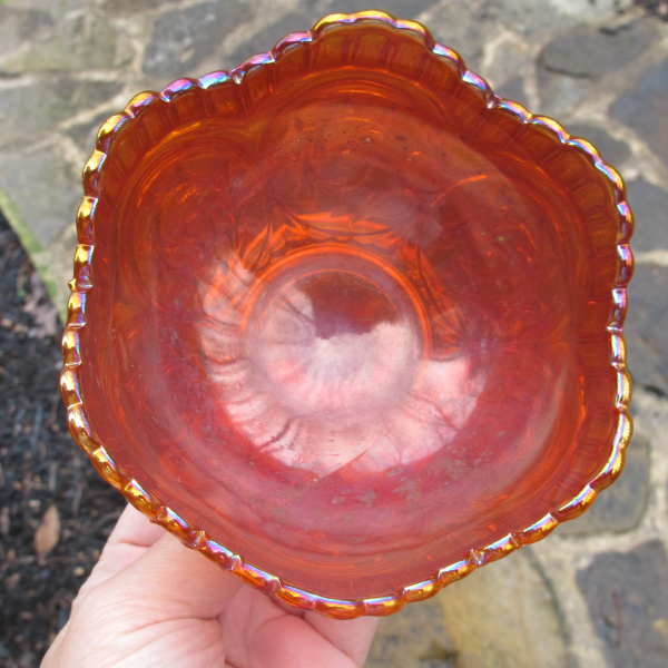Antique Dugan Circle Scroll Pumpkin Marigold Carnival Glass Small Bowl