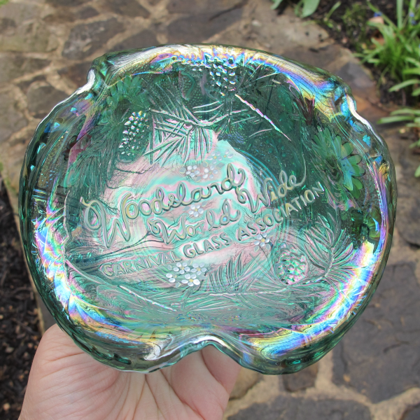 Fenton Teal Woodsland Pine Painted Carnival Glass Bowl Whimsey - Multicolored Paint!