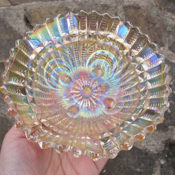 Antique Imperial Clambroth Scroll Embossed Carnival Glass Bowl