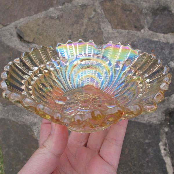 Antique Imperial Clambroth Scroll Embossed Carnival Glass Bowl