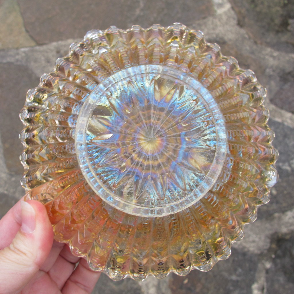 Antique Imperial Clambroth Scroll Embossed Carnival Glass Bowl