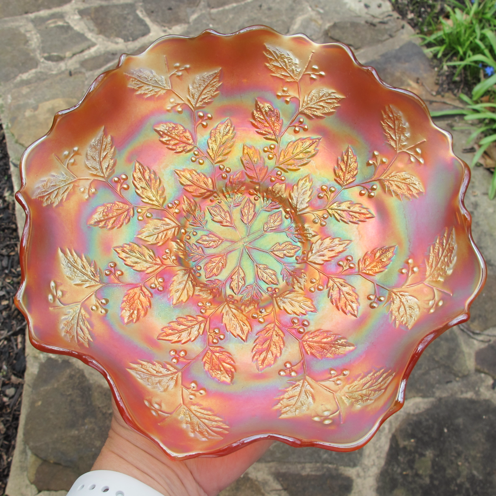 Antique Fenton Marigold Holly Carnival Glass Ruffled Bowl Carnival Glass