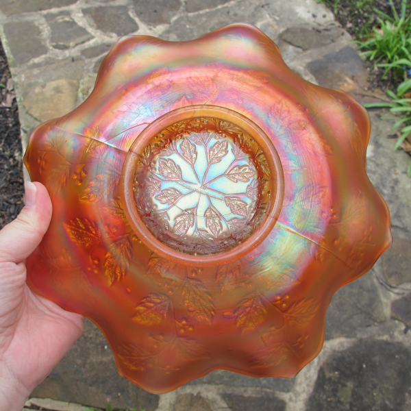 Antique Fenton Marigold Holly Carnival Glass Ruffled Bowl