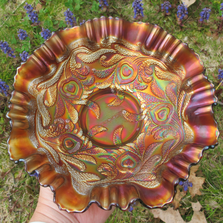 Antique Fenton Heart & Vine Amethyst Carnival Glass 3n1 Bowl