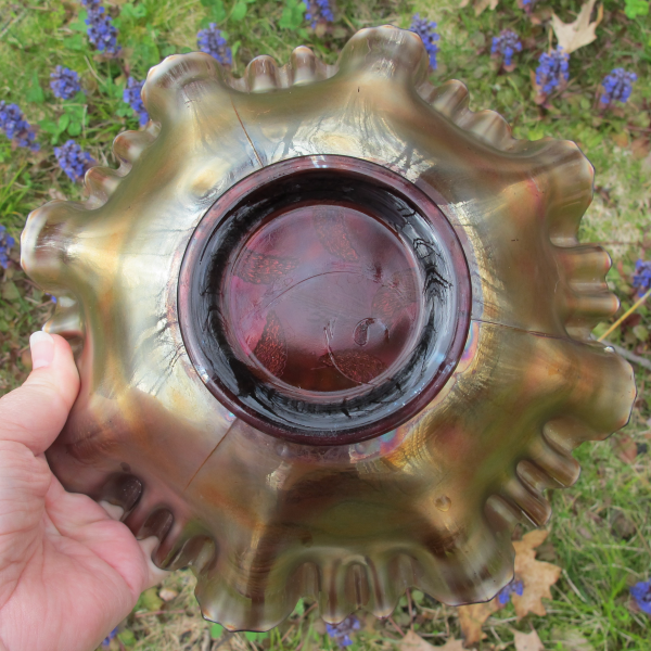 Antique Fenton Heart & Vine Amethyst Carnival Glass 3n1 Bowl