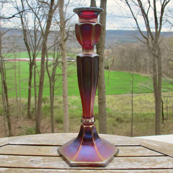 Antique Fenton Red Florentine #349 Stretch Carnival Glass Candleholder