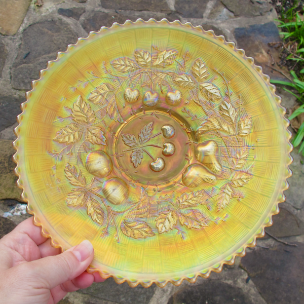 Antique Northwood Three Fruits Marigold Carnival Glass Plate