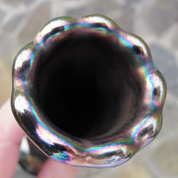 Antique Dugan Beauty Bud Black Amethyst Carnival Glass Vase