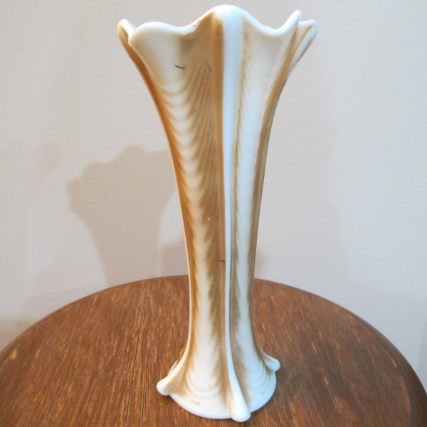 Antique Northwood Nutmeg Stained Drapery Custard Glass Vase