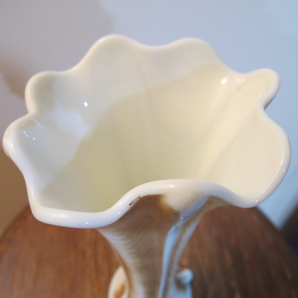 Antique Northwood Nutmeg Stained Drapery Custard Glass Vase