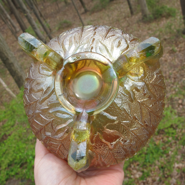 Antique Fenton Fenton's Flowers Vaseline Opal Carnival Glass Rose Bowl Lime Green