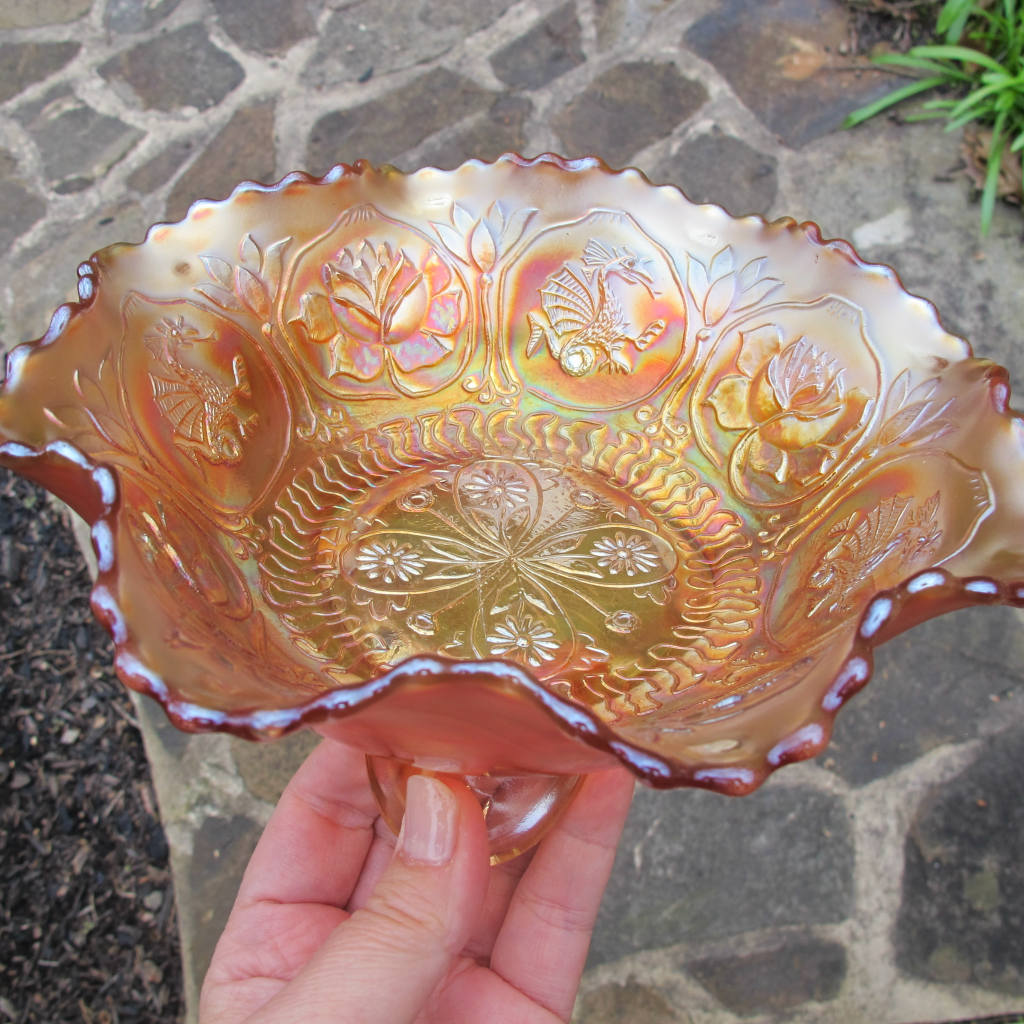 Antique Fenton Dragon & Lotus Marigold Carnival Glass Footed Bowl Carnival Glass