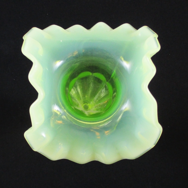 Antique Northwood Vaseline Opalescent Glass Lorna Vase