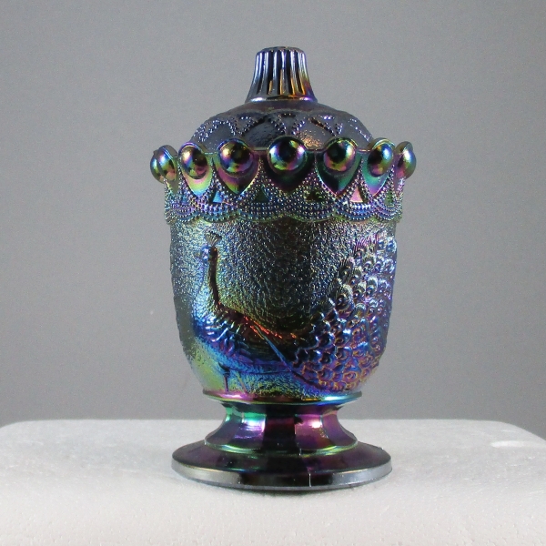 Westmoreland for Levay Amethyst Strutting Peacocks Carnival Glass Cream
