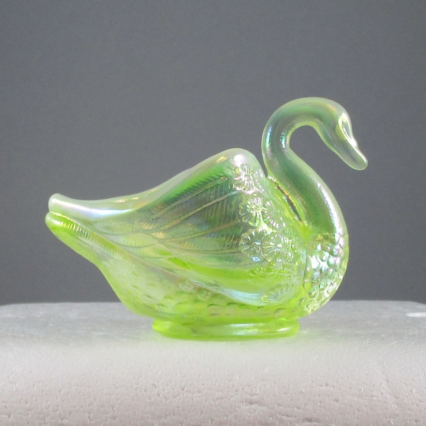 Fenton Vaseline Opal Carnival Glass Pastel Swan Salt