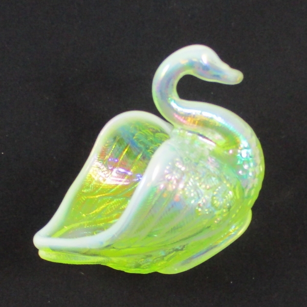 Fenton Vaseline Opal Carnival Glass Pastel Swan Salt