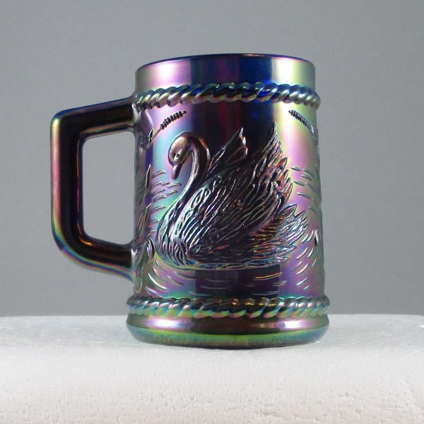 Fenton for Singleton Bailey Cobalt Blue Swan Carnival Glass Mug