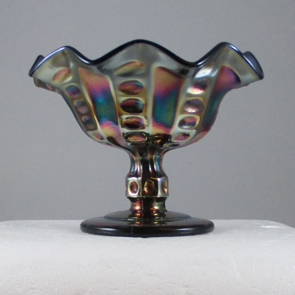 Antique Dugan Amethyst Coin Spot Carnival Glass Compote