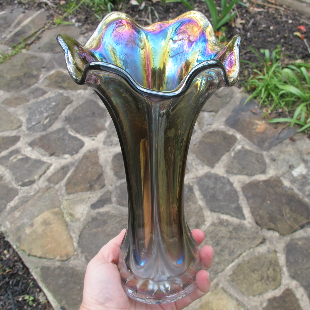 Antique Imperial Smoke Parlor Panels Carnival Glass Vase Carnival Glass