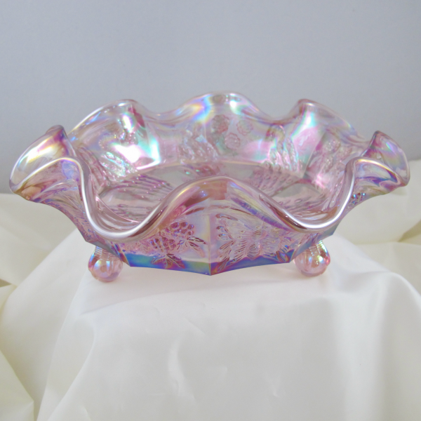 Fenton Butterfly Berry Fantail Lilac Pink Carnival Glass Bowl